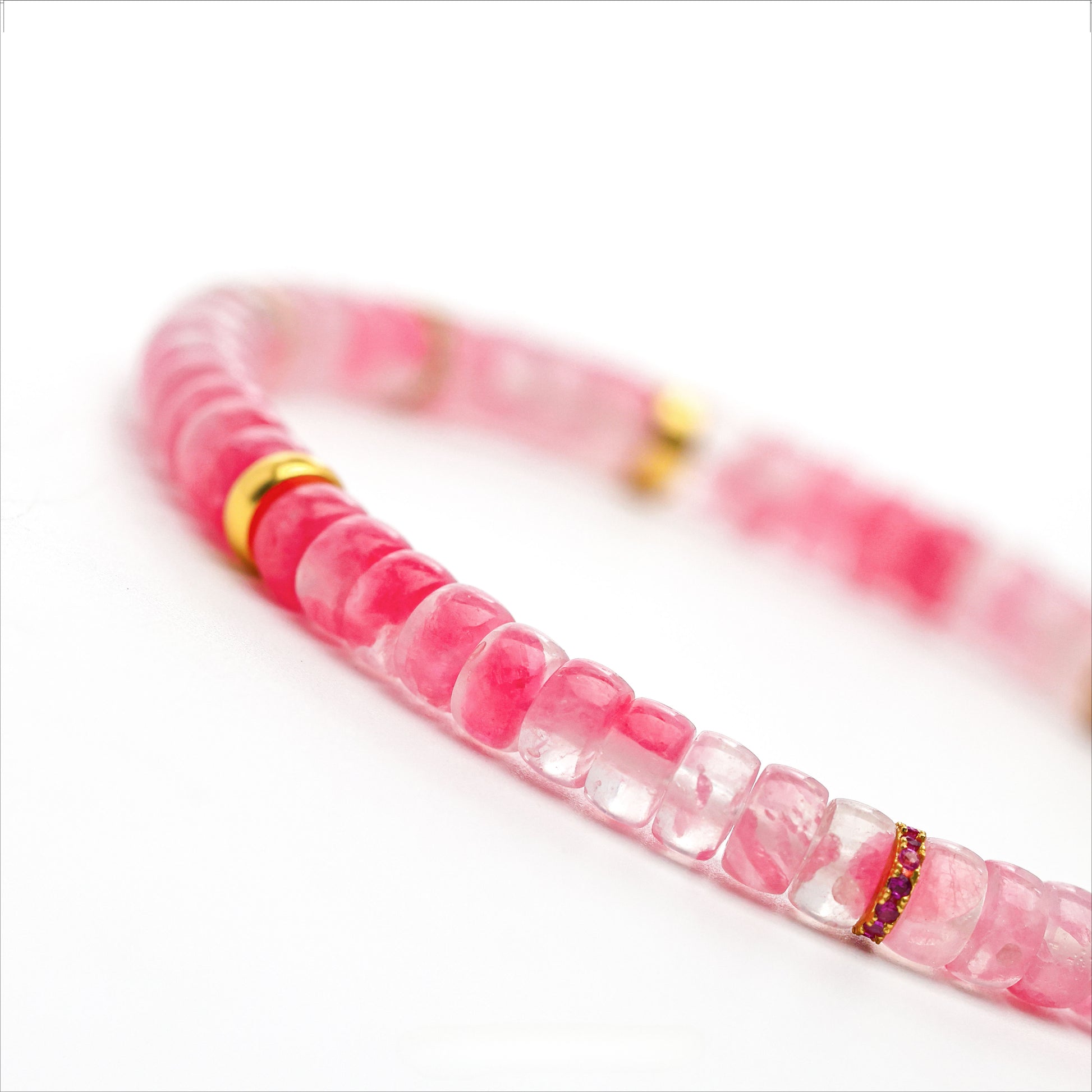 Good luck ice through pink rose stone cherry blossom bracelet, female niche high-end good luck Wenwan tablet beads bracelet jewelry