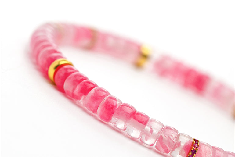 Good luck ice through pink rose stone cherry blossom bracelet, female niche high-end good luck Wenwan tablet beads bracelet jewelry