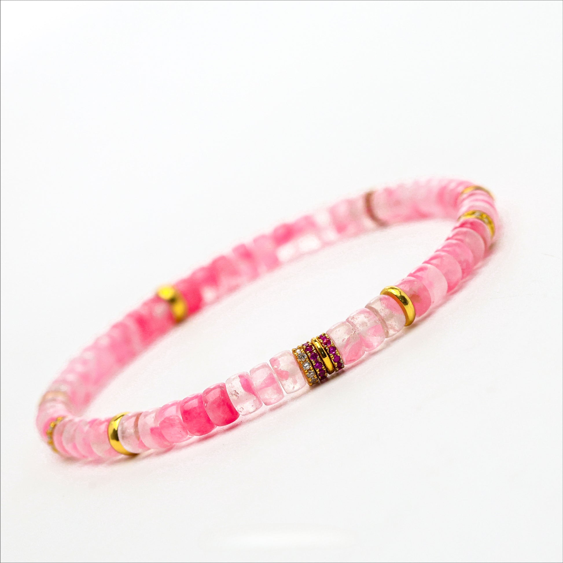 Good luck ice through pink rose stone cherry blossom bracelet, female niche high-end good luck Wenwan tablet beads bracelet jewelry