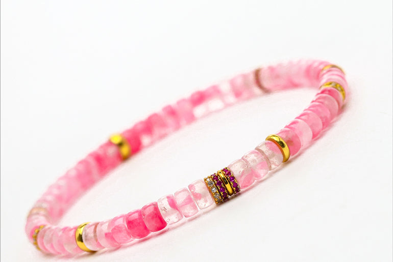 Good luck ice through pink rose stone cherry blossom bracelet, female niche high-end good luck Wenwan tablet beads bracelet jewelry