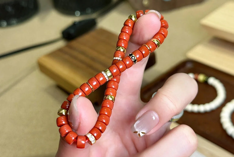 Handmade Red Coral Gemstone Bracelet