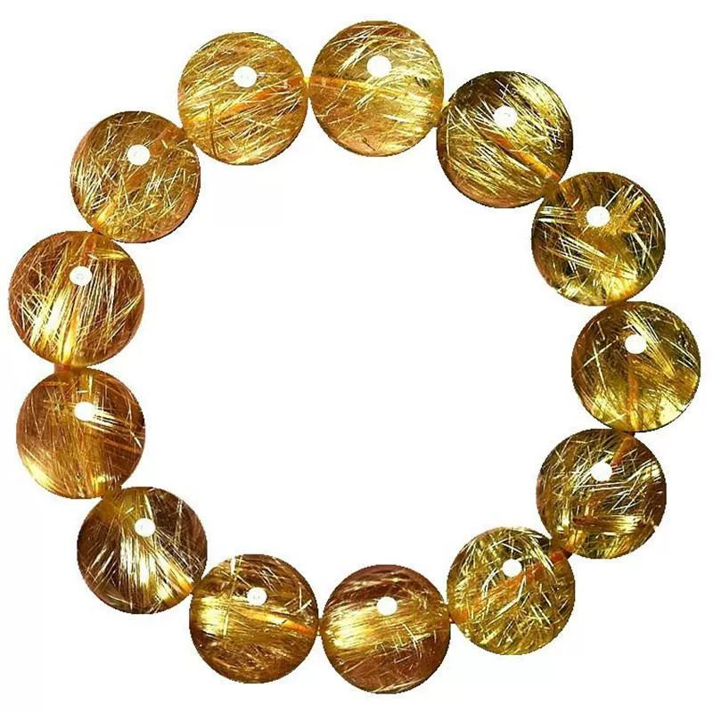 Brazilian Golden Hair Rutilated Quartz Natural Crystal Bracelet for Women - Durable Yellow Rutilated Quartz Healing Crystal Couple Bracelet