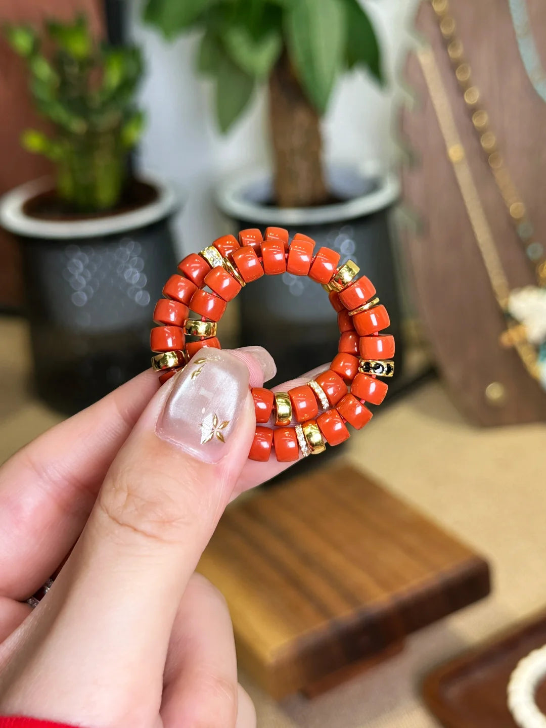 Handmade Red Coral Gemstone Bracelet