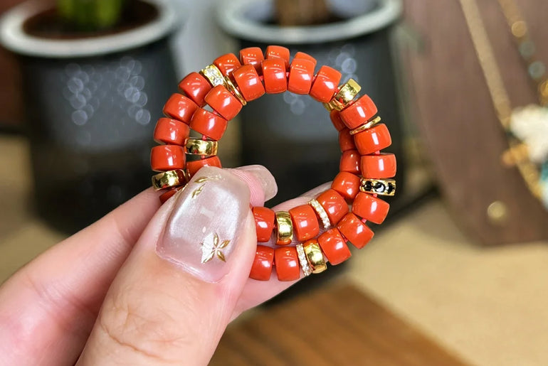 Handmade Red Coral Gemstone Bracelet