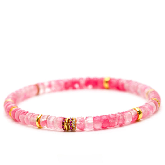 Good luck ice through pink rose stone cherry blossom bracelet, female niche high-end good luck Wenwan tablet beads bracelet jewelry