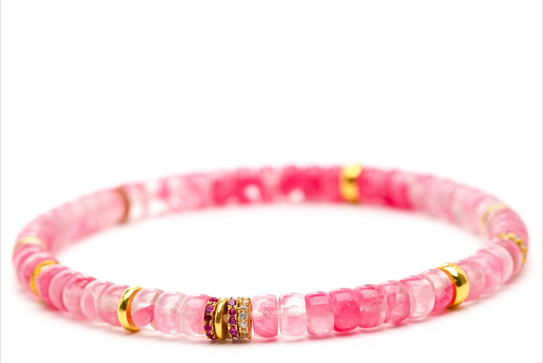 Good luck ice through pink rose stone cherry blossom bracelet, female niche high-end good luck Wenwan tablet beads bracelet jewelry